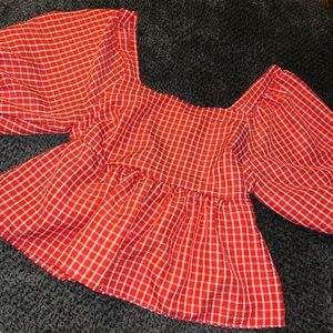 Red plaid bubble shirt